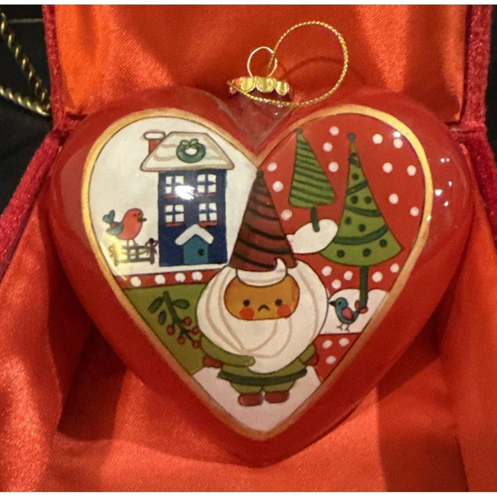 Pier 1 Heart Santa Gnome Inside Painting Christmas Holiday Tree Ornament 2013
